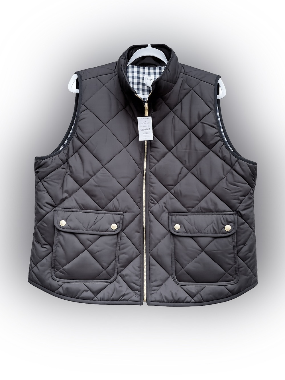 J.Crew Quilted Vest Women’s 2X Black Gingham Lined NWT